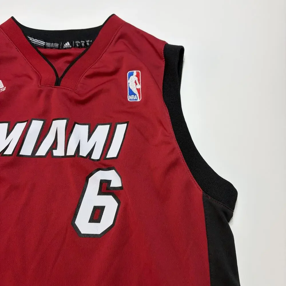 Miami Heat Jersey Boys Large Red Black NBA Basketball LeBron James 6 Adidas